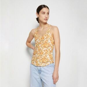 NWT JONATHAN SIMKHAI STANDARD Mary Organic Cotton Top 70s Floral Yellow Medium